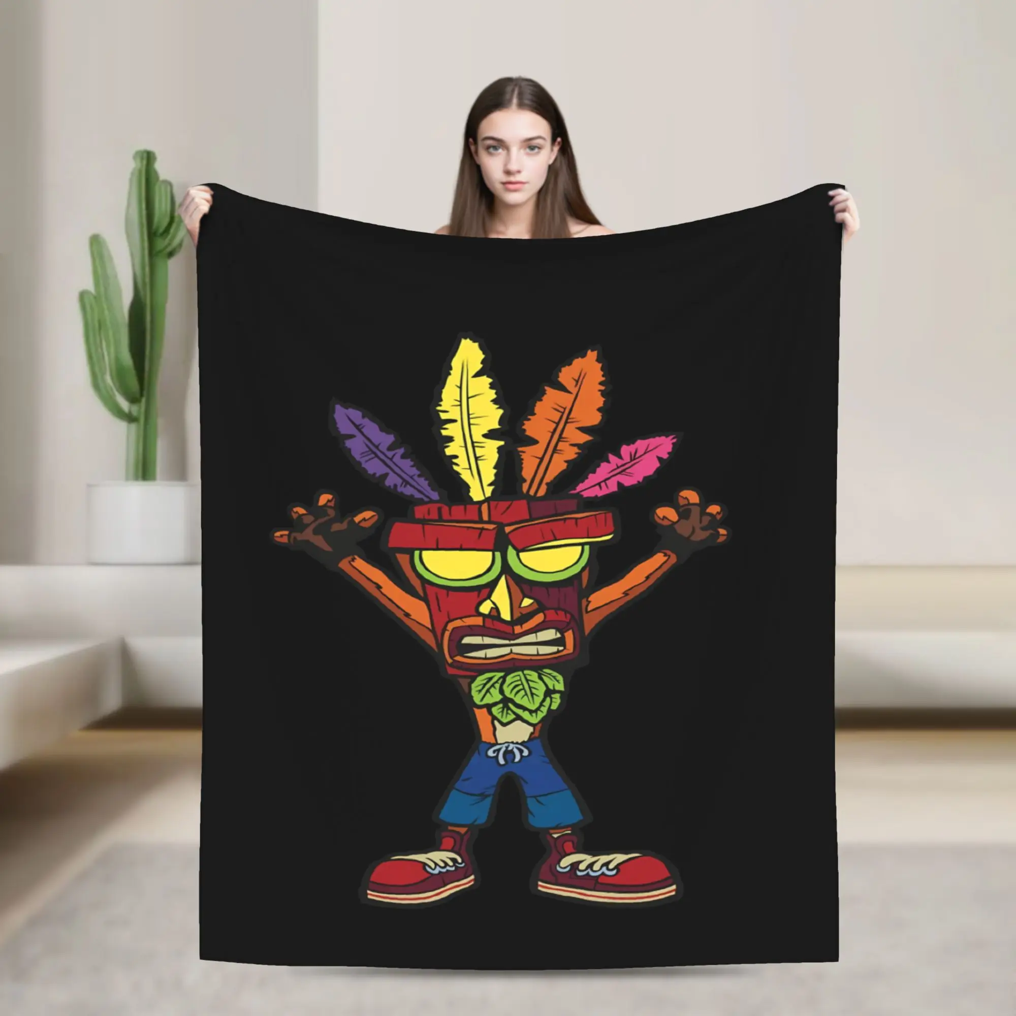 Crash Bandicoot Mask Icon Super Warm Blanket Boys Plush Bedding Throws Aesthetic Living Room Flannel Bedspread Sofa Bed Cover