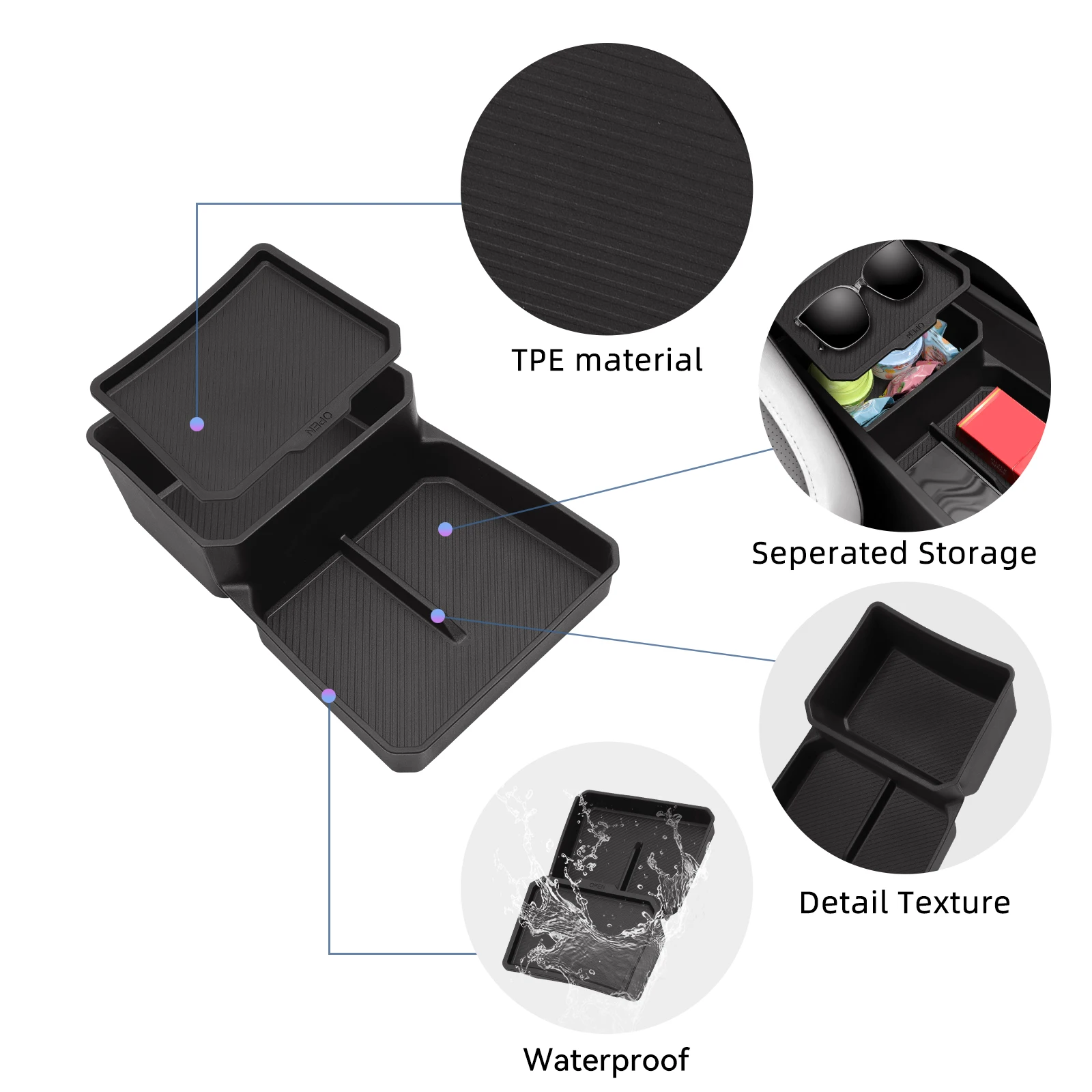 Smabee für Kia EV3 EV4 2024-2025 Auto Mittelkonsole Untere Ablage TPE Auto-Aufbewahrungsbox Organizer Innenraum-Zubehör Ordnungssystem Schwarz – Detail 6