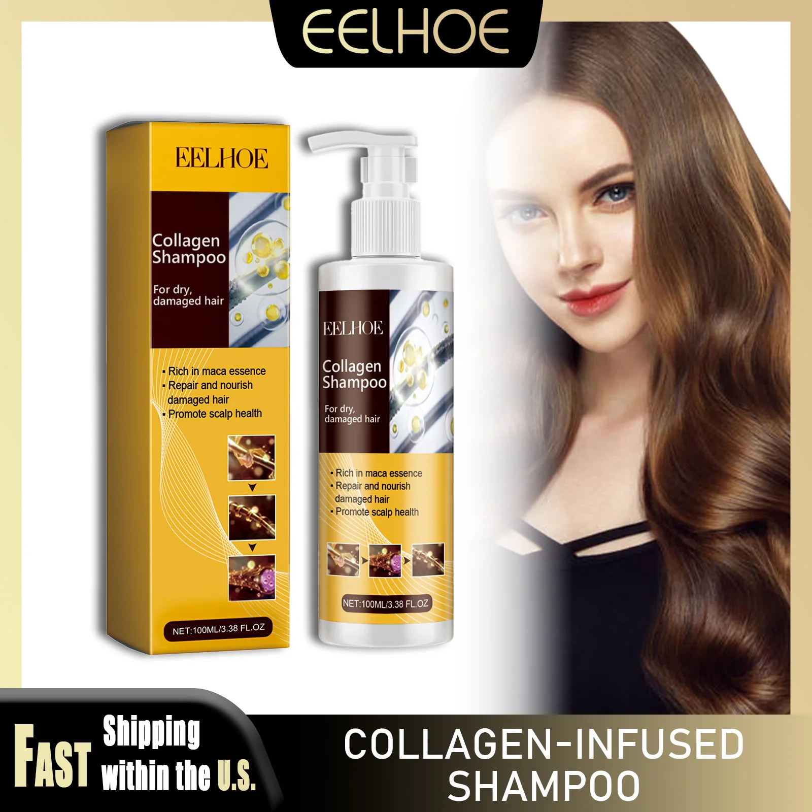 

EELHOE 100ml Collagen Shampoo Nourishing Hairs Soften Smoothing Reduce Frizzy Repair Damaged Hair Revitalize Protein Care Cream