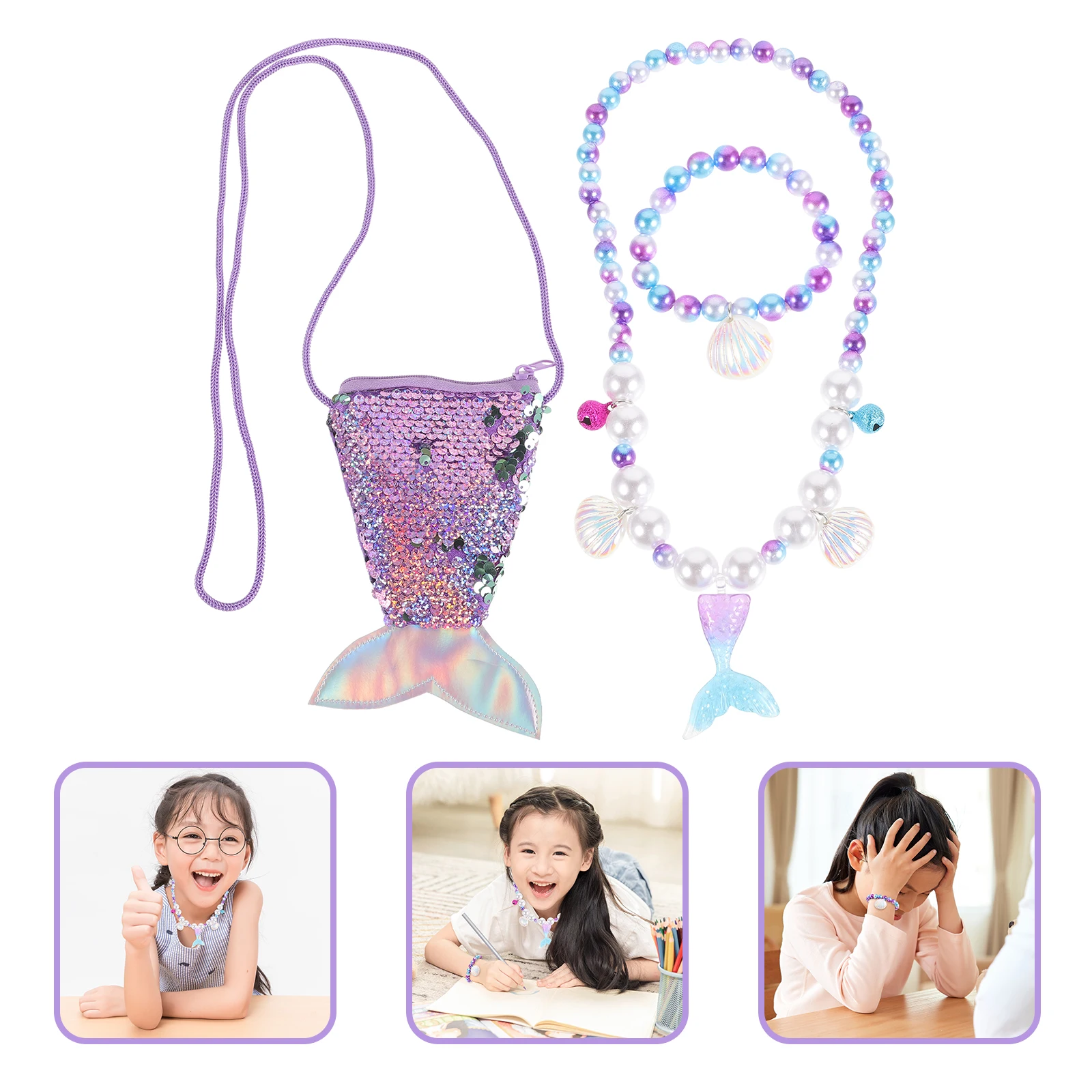 

Mermaid Jewelry Set Girl Girls Jewellery Necklace Tail Toddler for Bag Gifts