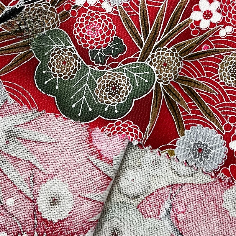 Pure Cotton Japanese Fabric Bronzing Printed Cats By The Meter for Patchwork Kimono Bags Cheongsam DIY Sewing Cartoon Cloth Red