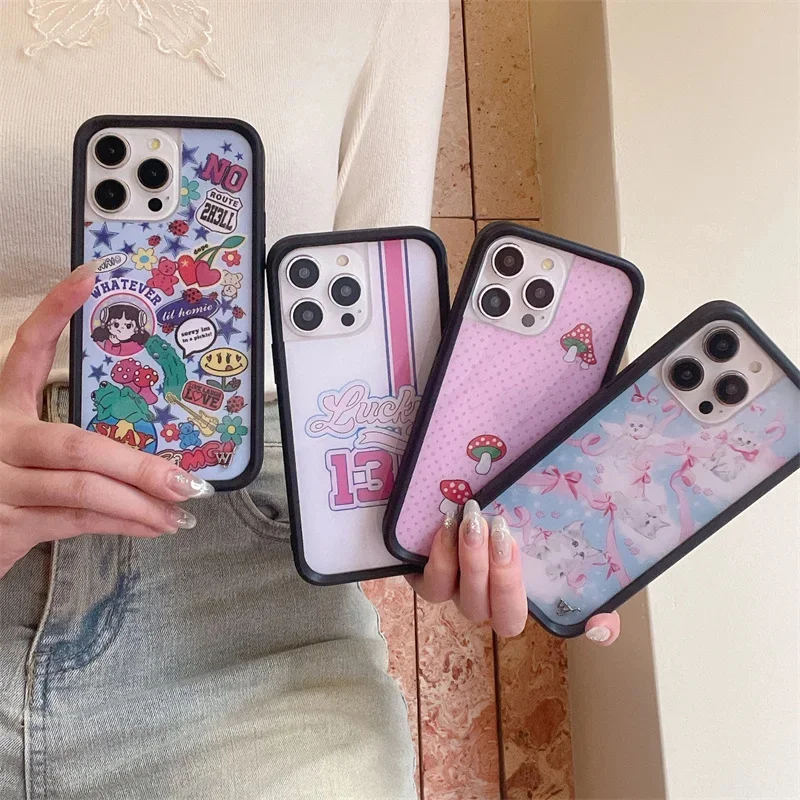 

Wildflower 3D mushrooms Cat Phone Cover for iPhone 16 15 14 13 12 17 Pro Max Plus Girl Wildflower Cute Cartoon Soft Edged Case