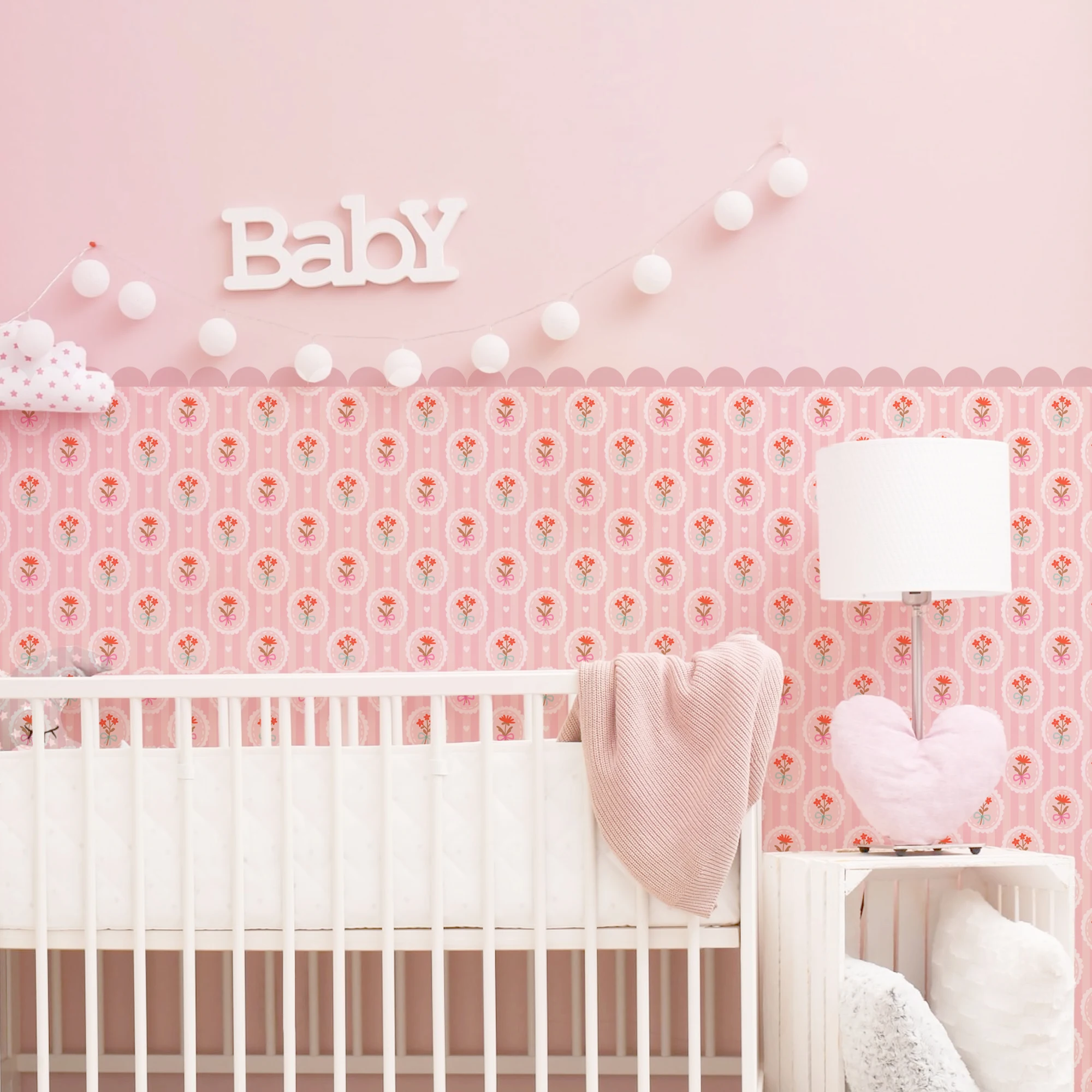 

Boho Flowers Love Scalloped Wallpaper Nursery Decal Child Room Kids Room Girls Bedroom Waterproof Peel & Stick Living Decor