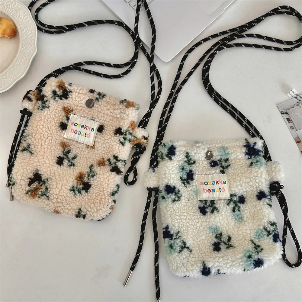 Neue Plüsch-Punkt-Umhängetaschen für Damen, niedliche rosa Umhängetasche, Handtasche, Geldbörsen, tragbare Handytasche – Detail 23