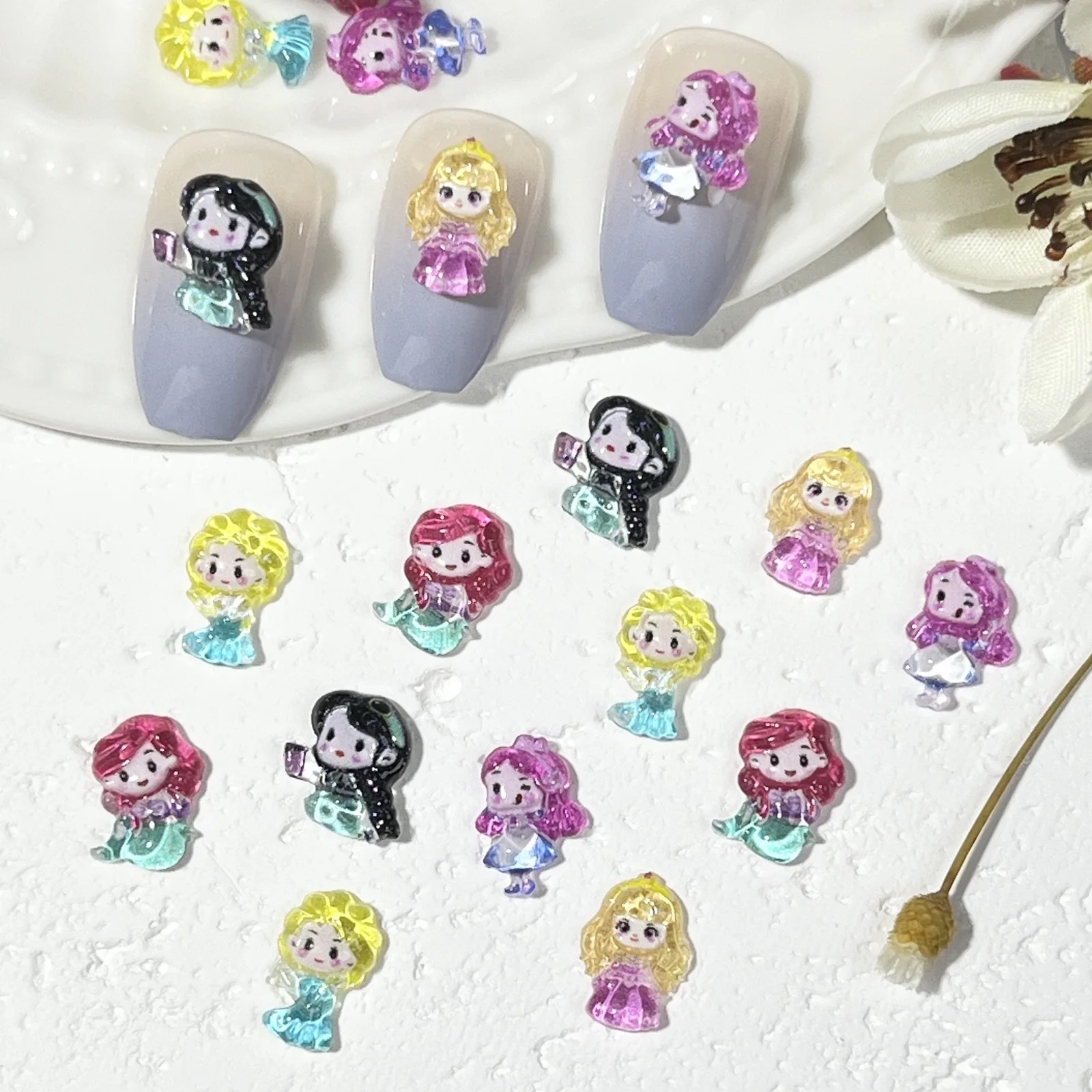 20pcs disney snowwhite cartoon nail charms for diy nail making kawaii cute resin nail art decoreation