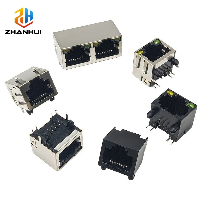Image of 5/10 Stück RJ45 8P8C geschirmte Buchse, 8-poliger Netzwerkschnittstellenanschluss mit gelb-grüner LED, einzelner/doppelter RJ45-Anschluss