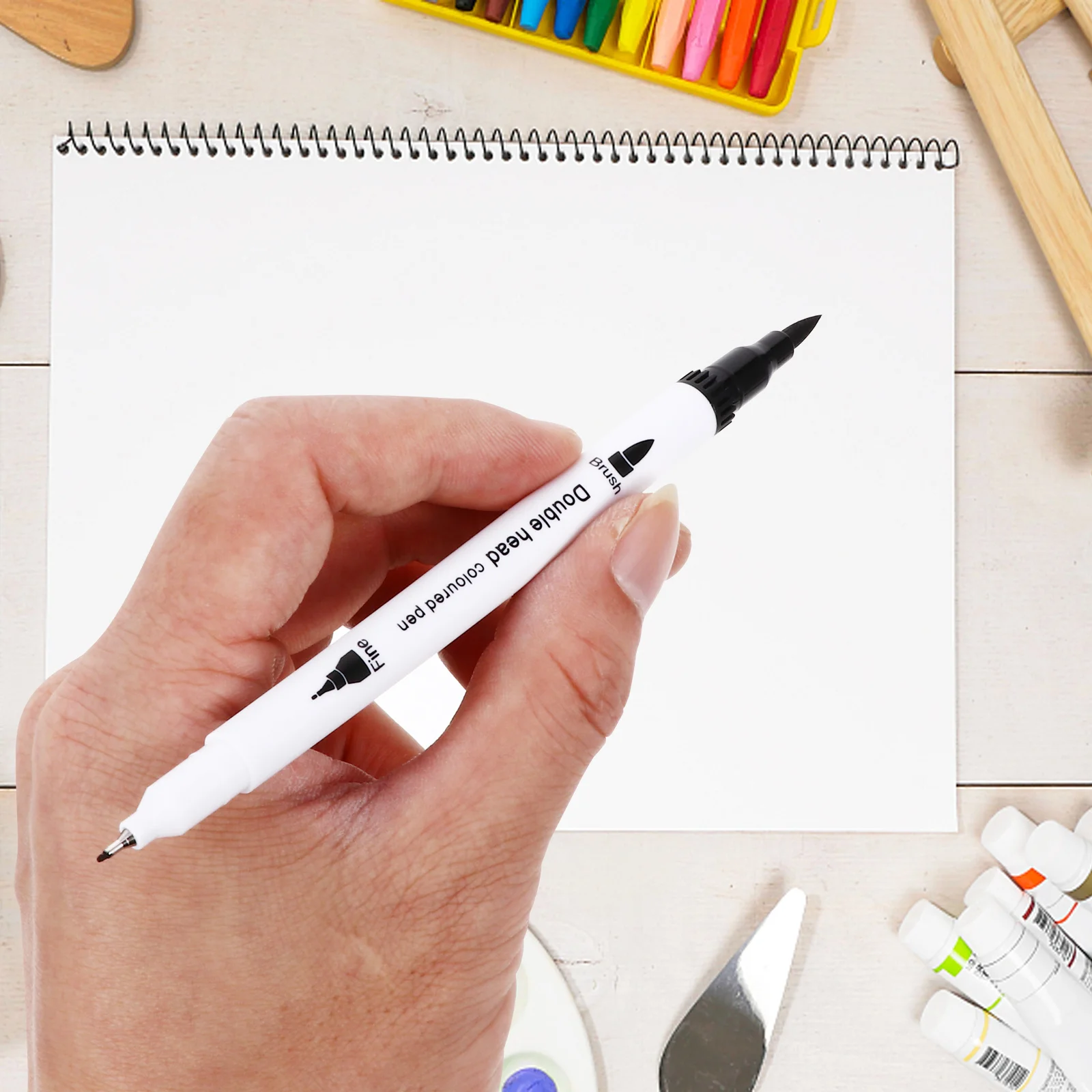 

1Set 12 Colors Paint Pens Set Watercolor Markers Dual Tip Art Colored Pens for Sketching Illustration Office School Use Supplies