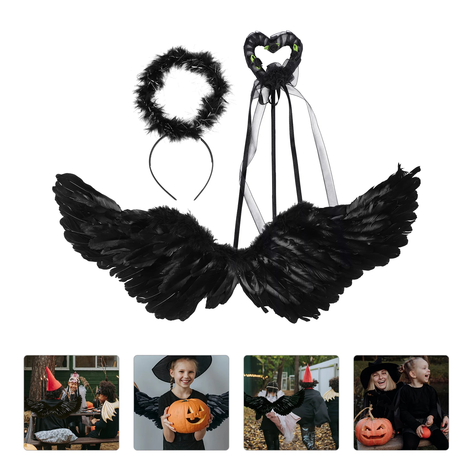 

Halloween Costume Black Children Cosplay Suits Boys Role Play Medium Adult Foldable Wing Props Stage Clothes