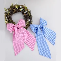 Gingham Easter Wreath Sash Bow For Easter Basket Ribbon Door Hanger Housewarming Gift Spring Home Party Decorations