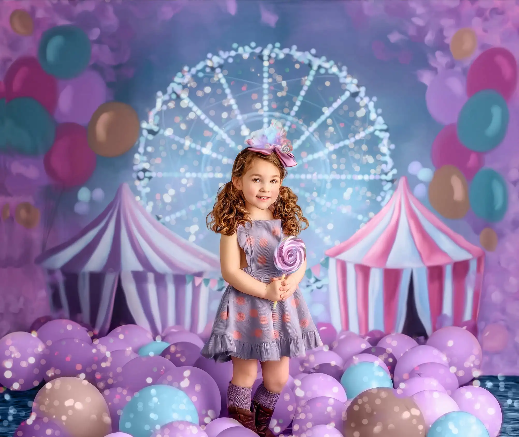 Funfair Ferris Wheel Photography Backdrop Circus Balloons Child Girls Birthday Photocall Decors Kids Baby Cake Smash Backgrounds