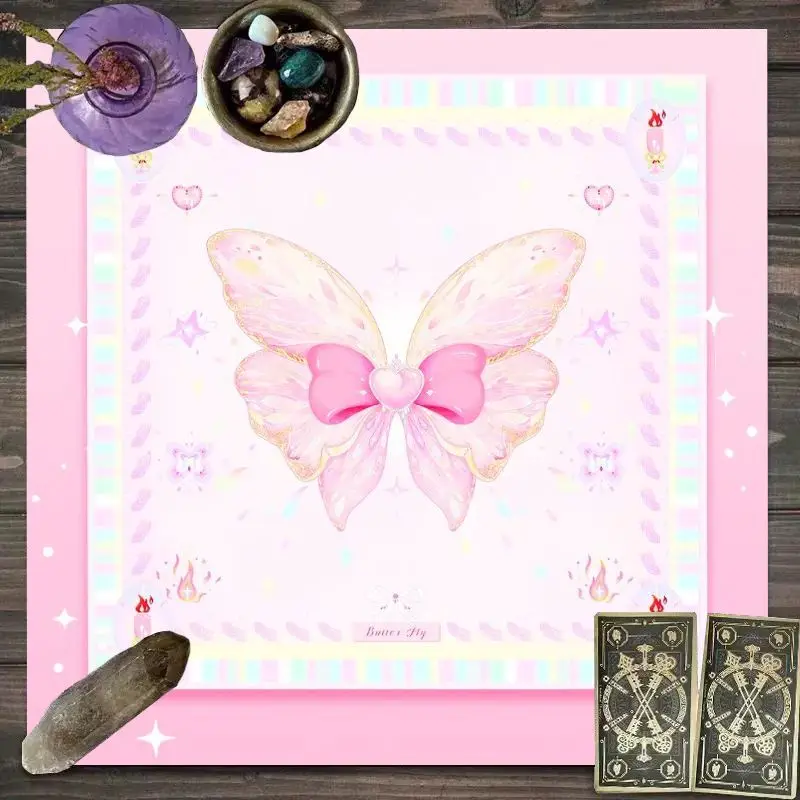 VIKAMA Pink Love Bow Butterfly Tarot Tablecloth Mystery Divination Altar Cloth Ceremony for Spiritual Room Decor Witchy