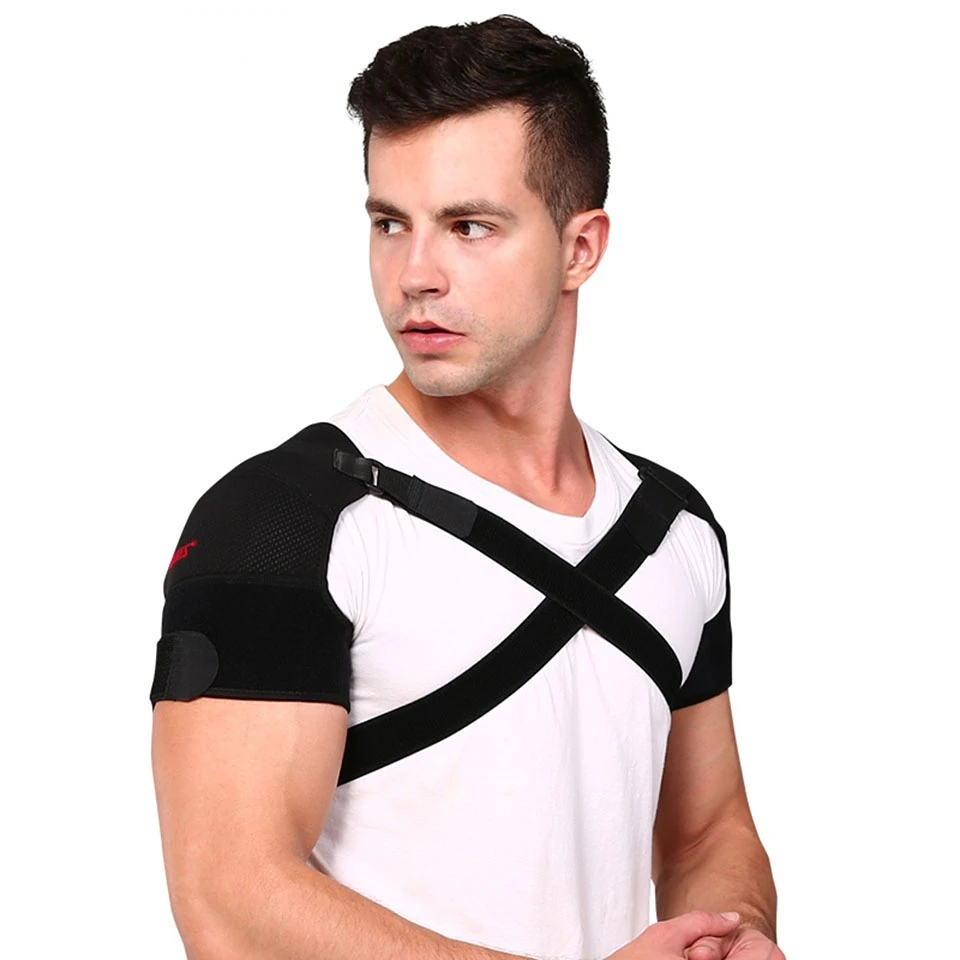 Adjustable Gym Sports Care Double Shoulder Support Back Brace Guard Strap Wrap Belt Band Pads Black Bandage Men Women