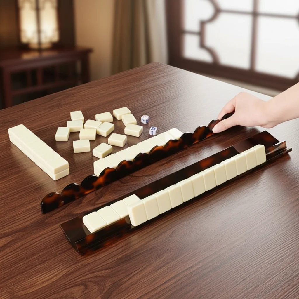 

Деревянная подставка-держатель для маджонга с толкателем, для домашних развлечений и игр, акрил под черепаховый панцирь