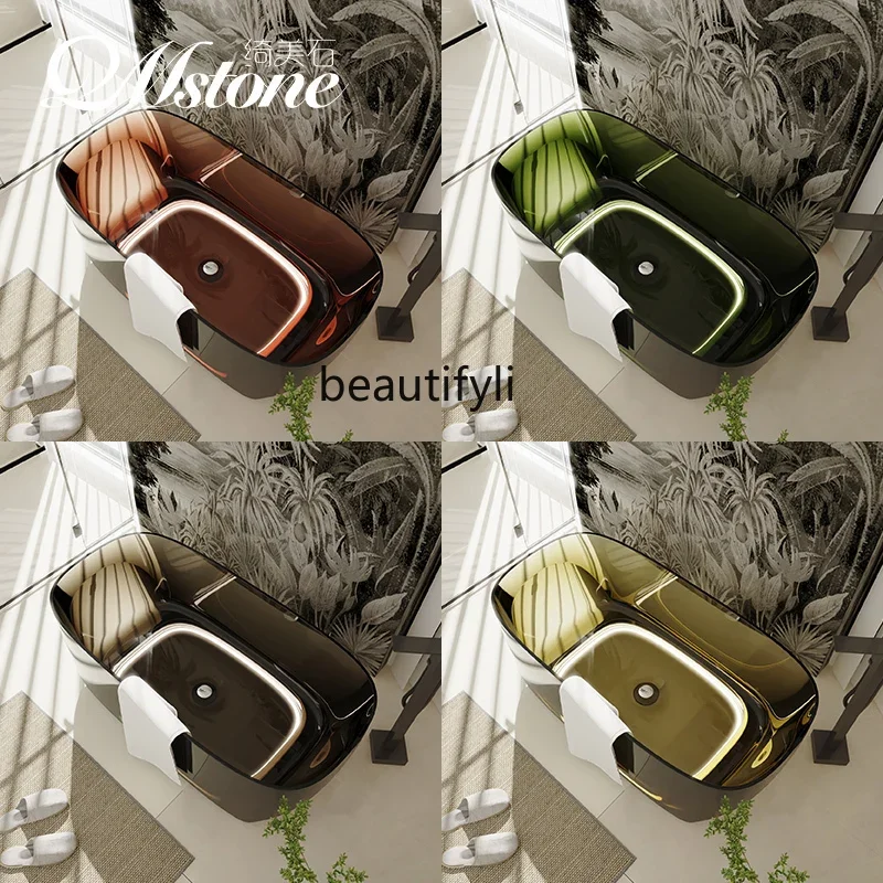 45Qimeishi artificial stone oval pure resin color transparent crystal bathtub freestanding bathtub