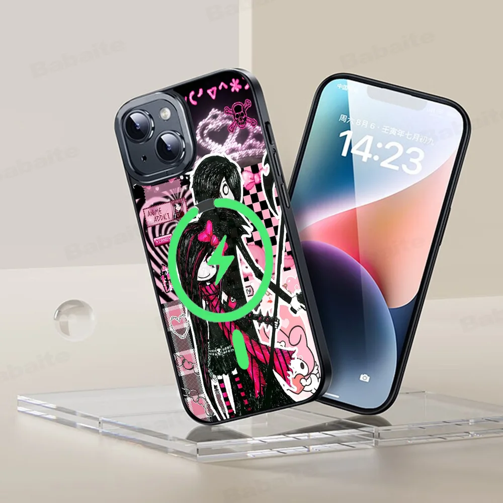 L-Love B-Black and Cute E-Emo Phone Case Magesafe Magnetic Wireless Charge Case For iPhone 16 11 12 13 14 15 Pro Max Plus Mini - view 3