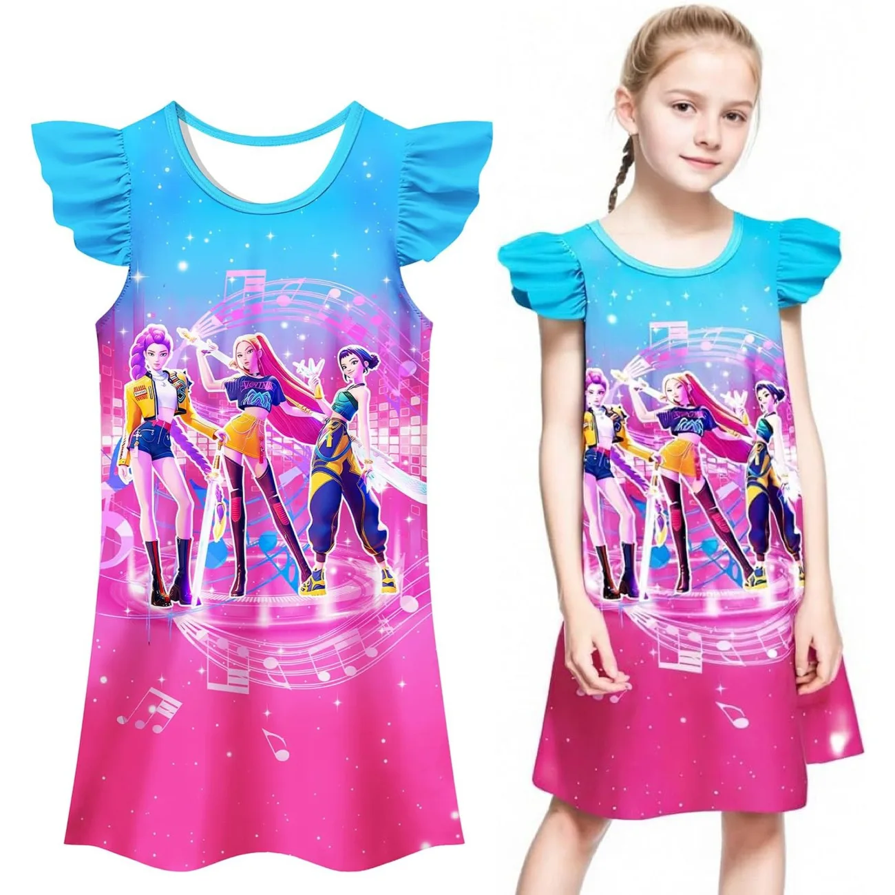 

Huntrix Rumi Mira Zoey Costume Kids Kpop Demon Hunters Nightgown Print Pajamas Dress for Teen Girl Night Dress Baby Nightdress