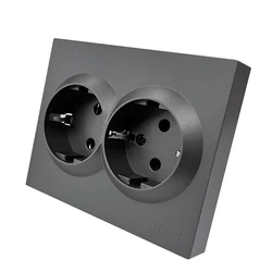 WESA Grey Double Power Socket 16A EU Standard Electrical Outlett With Ground Plugs Flame Retardant Spray Paint Panel Wall Socket