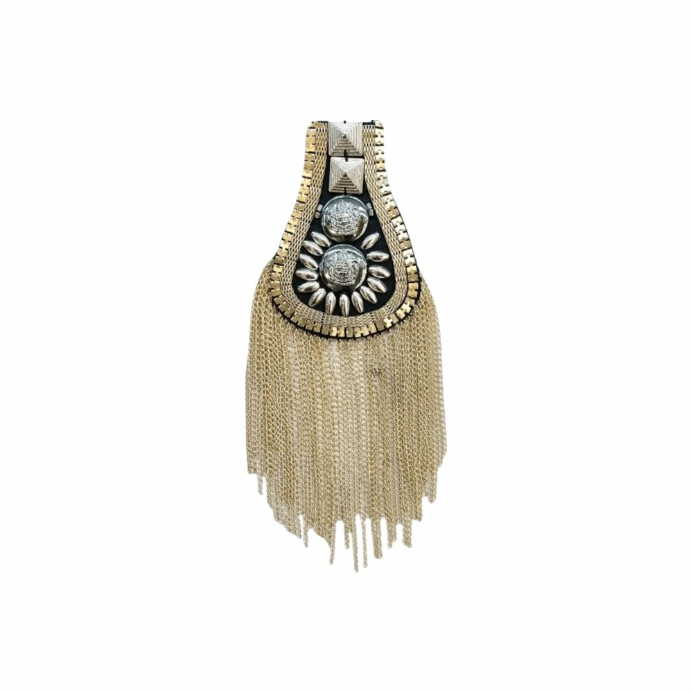 Rhinestone Decor Shoulder Tassel Epaulet Long Chain Rivet Design Detachable Shoulder Epaulettes Handmade Multi Tassel
