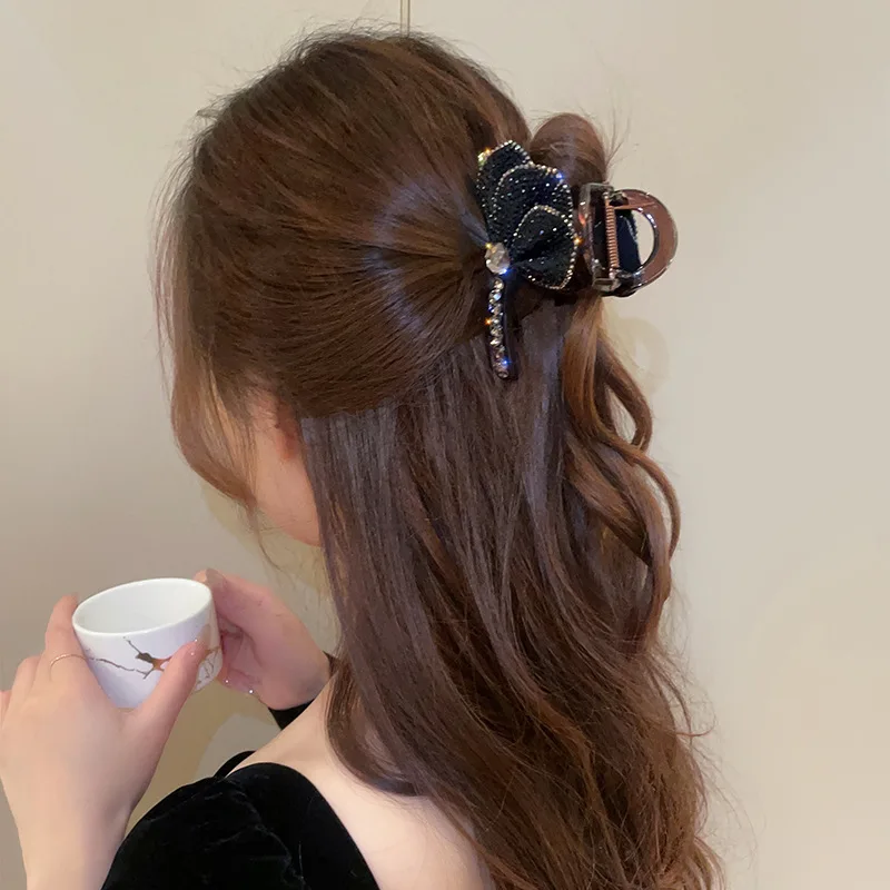 

Hepburn-style romantic rhinestone flower hair clip, high-end and elegant full-diamond shark clip for updo hair, sophisticated ha
