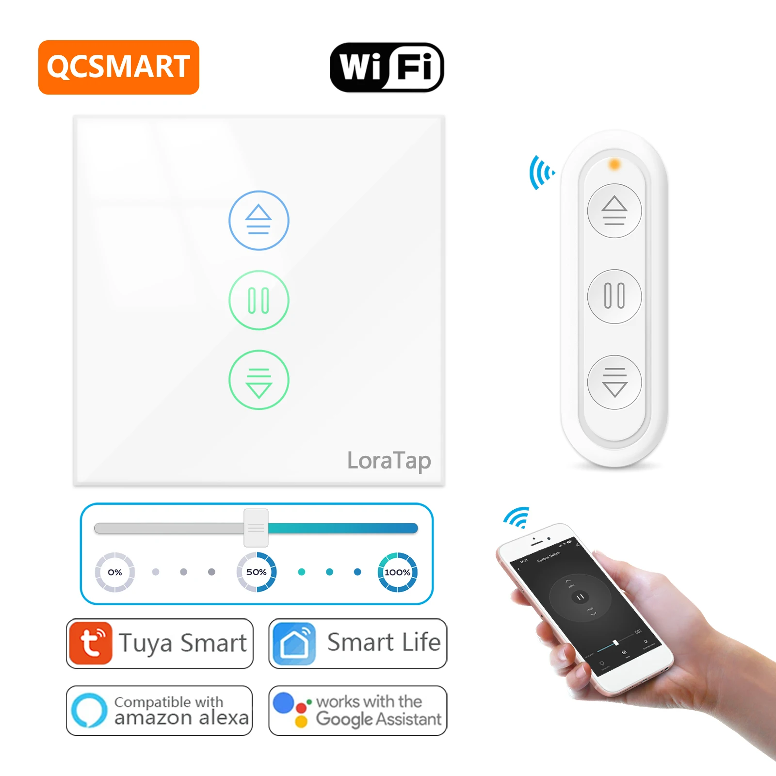 QCSMART ローラー シャッター カーテン ブラインド スイッチ モーター Tuya スマート ライフ アプリ リモコン パーセンテージ Google アシスタント Alexa