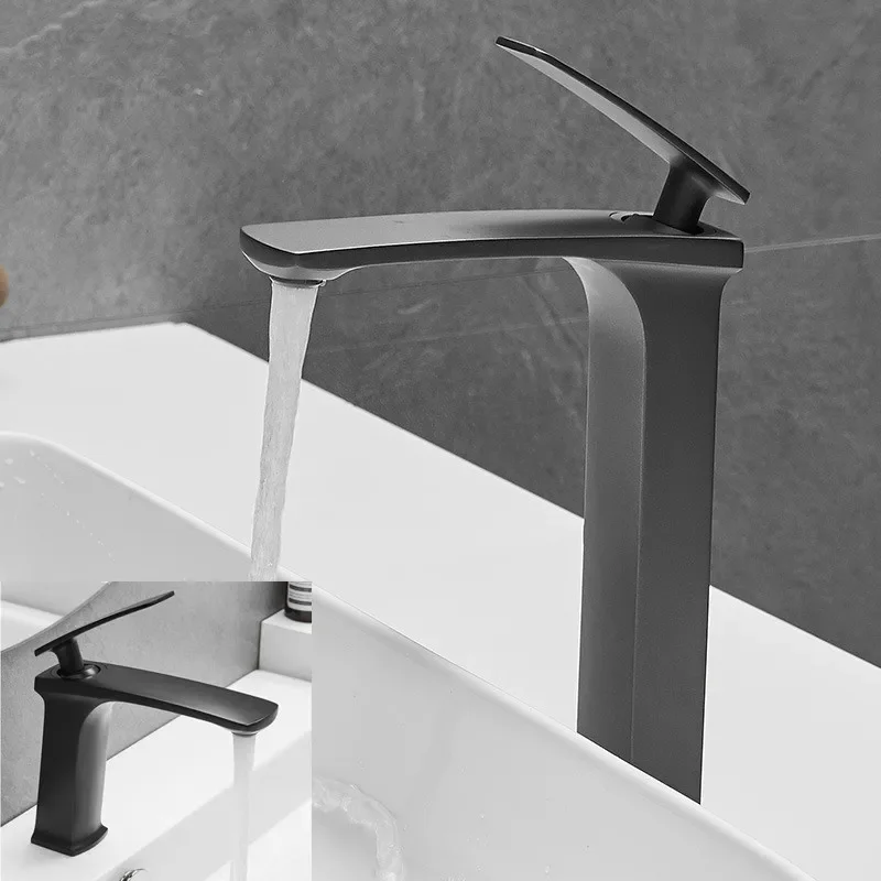 

Basin Faucet Gun Grey Bathroom Mixer Tap Black Wash basin Single Handle Hot and Cold Waterfall