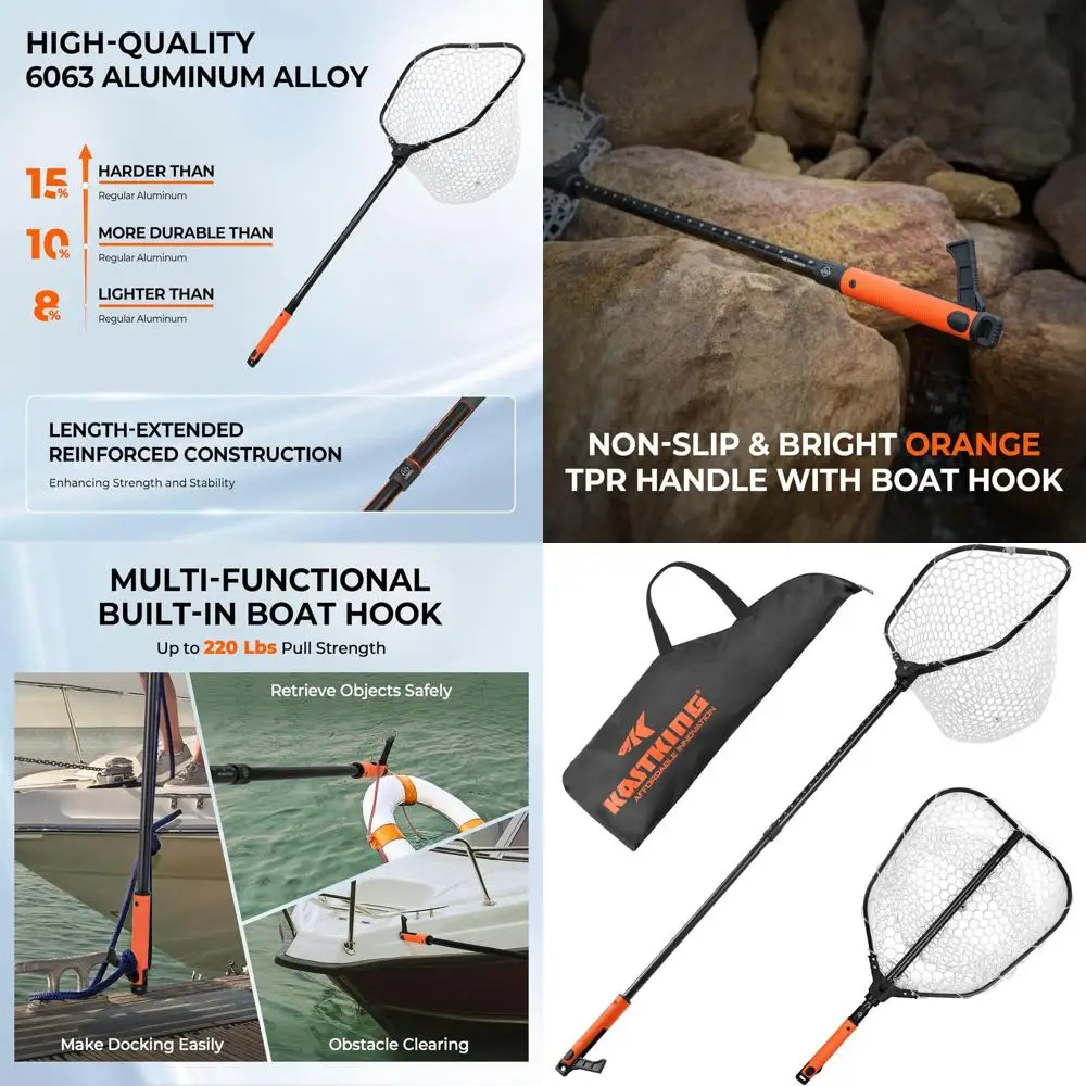 

Brutus Folding Landing Net with Boat Hook, Foldable, Extendable, Lightweight & Strong, Multi-Functional Built-in Boat Hook, Non-