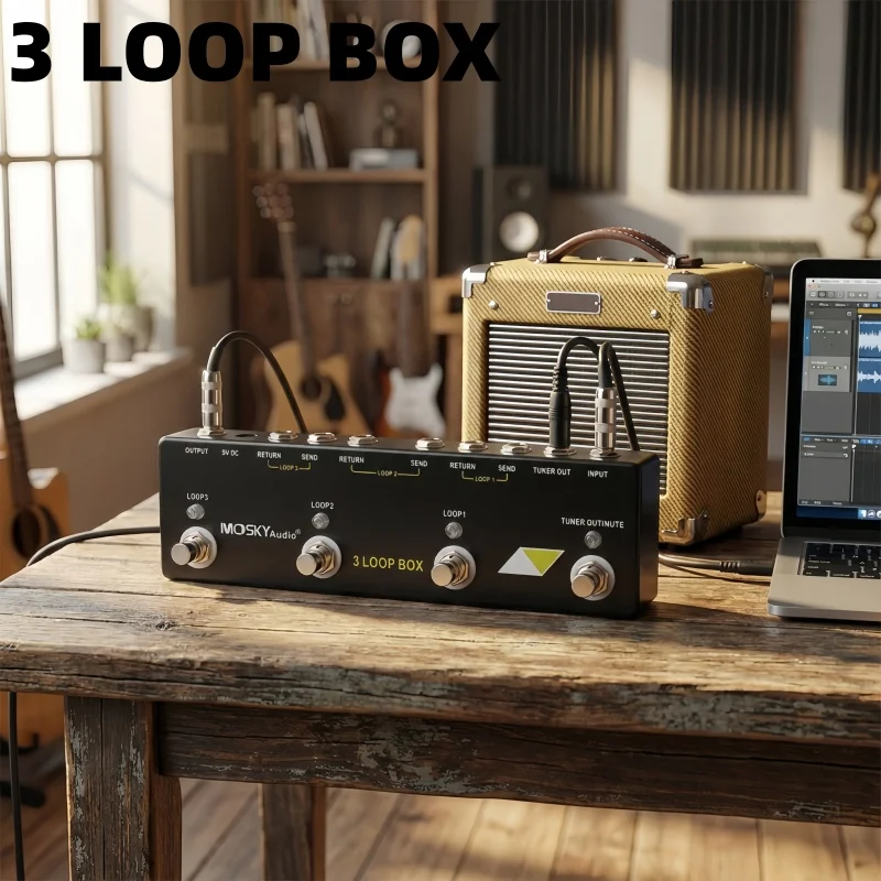 

Педаль-коммутатор для гитарных эффектов MOSKYAUDIO True Bypass с 3-мя лупами, профессиональный селектор каналов с функциями тюнера и отключения звука для гитары