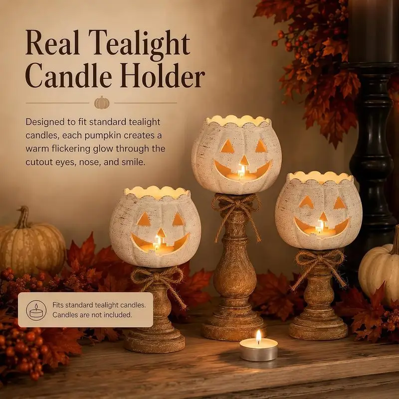 Farmhouse White Jack-O-Lantern Decor Vintage Distressed Light Ornament Halloween Thanksgiving Fall Table Mantel Home Decoration