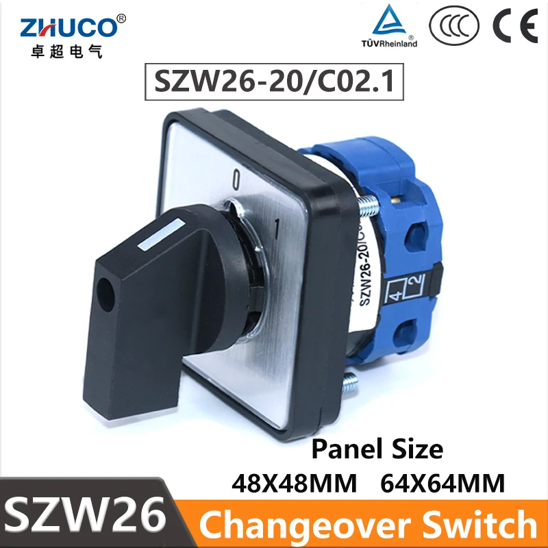 

ZHUCO SZW26/LW26-20 20A 4 Screws Terminals 1 Pole 48X48/64X64mm Panel 1P Universal Cam On/Off Button Switch Start Stop