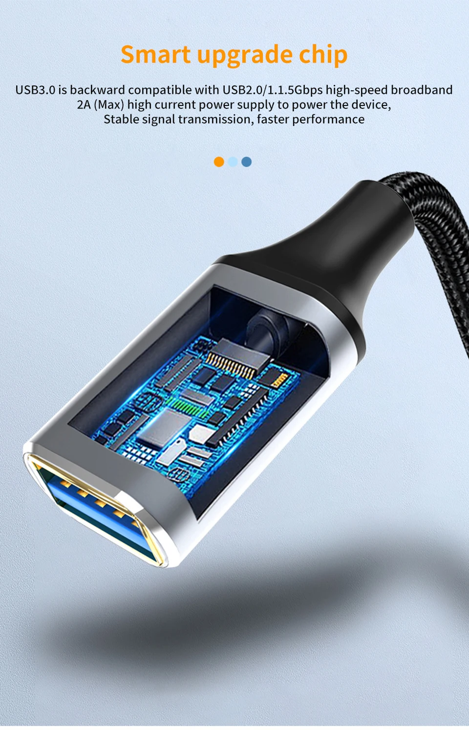Gelbes USB-Verlängerungskabel, USB 3.0-Kabel, Stecker auf Buchse, Verlängerungskabel für Smart TV, PS4, PS3, Xbox One SSD, Laptop-Verlängerungskabel – Detail 7