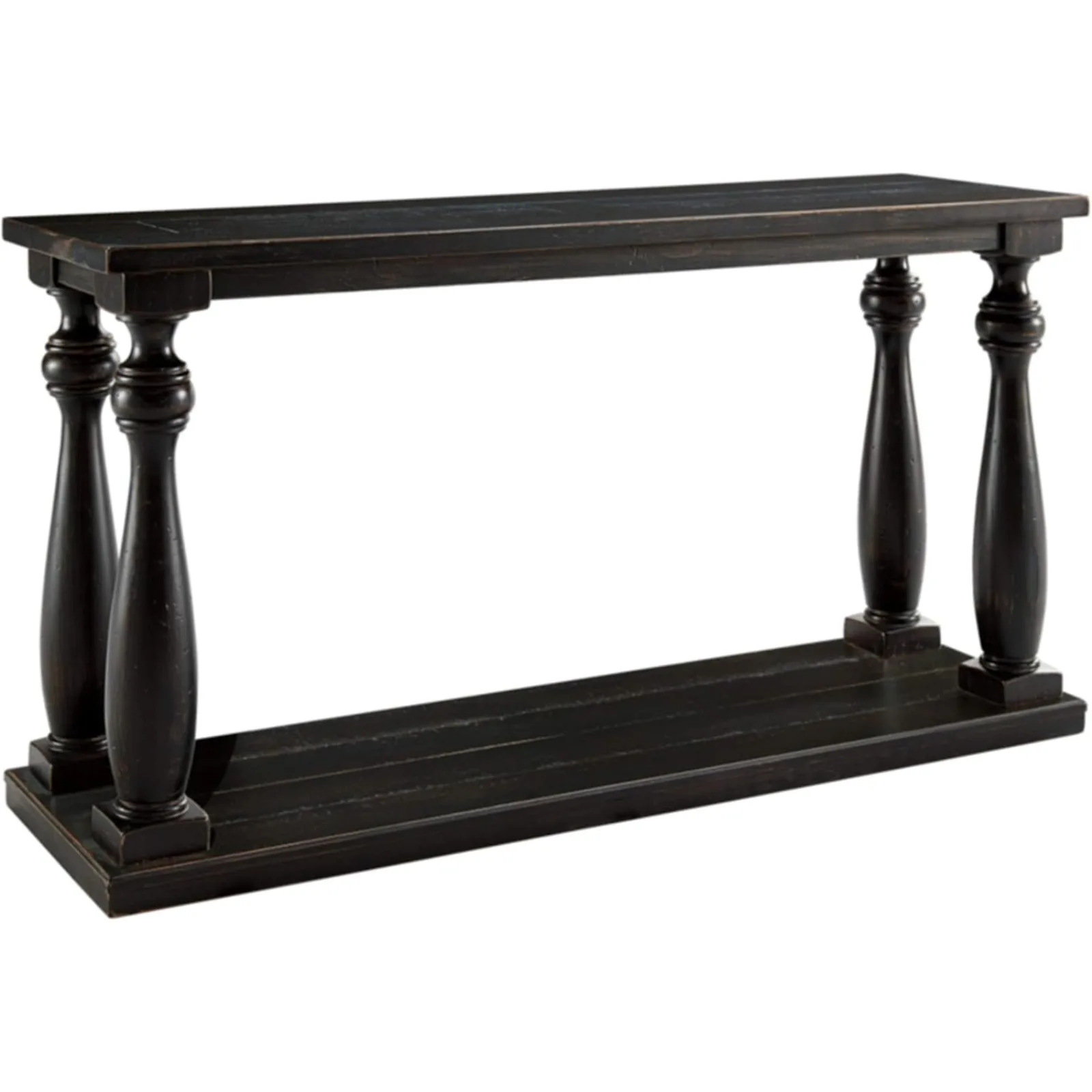 

US Mallacar Rustic Cottage Rectangular Sofa Table with Floor Shelf, Black