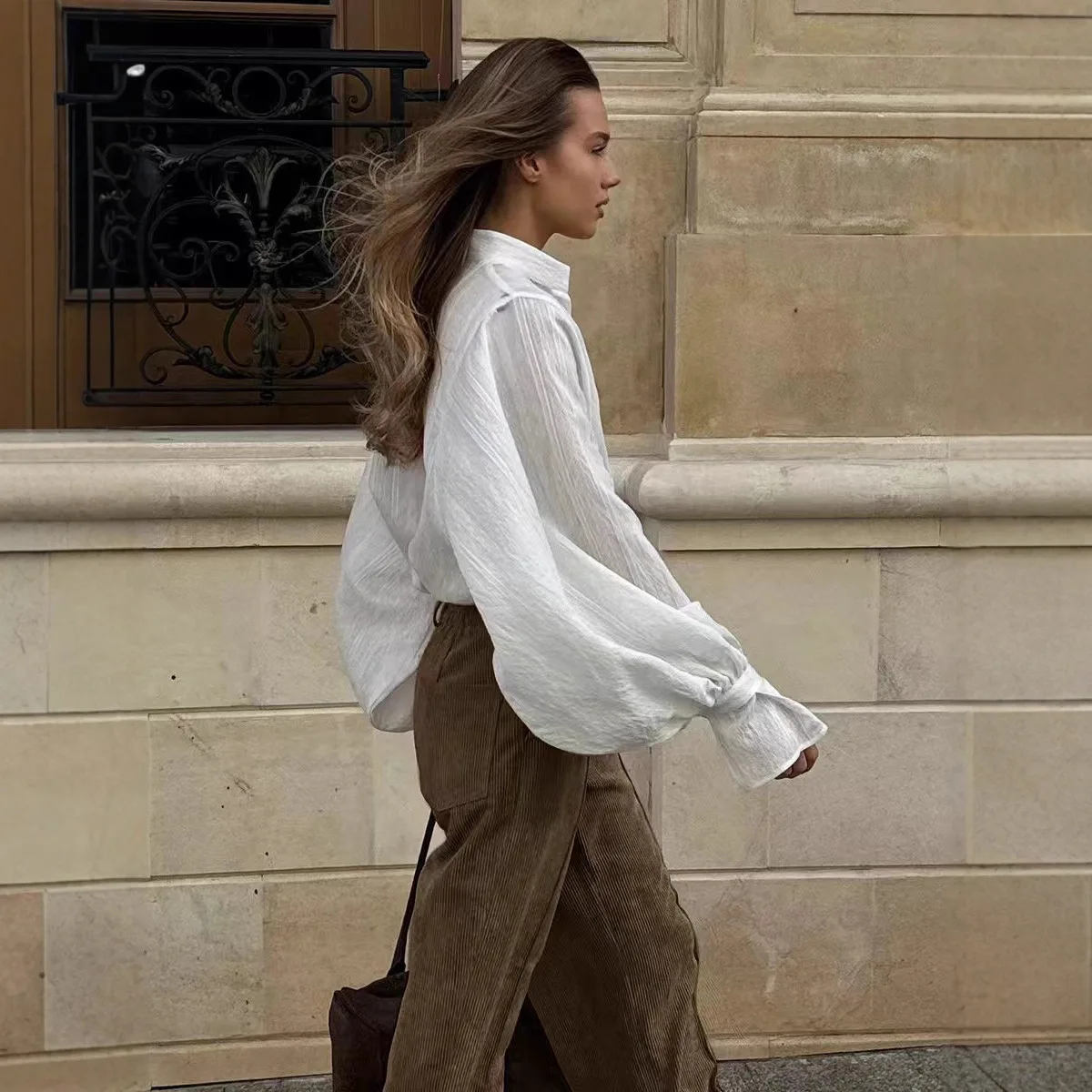 Autumn Winter Corduroy High Waist Thin Versatile Casual Loose Fashion Wear Lazy Style Wide Leg Pants Women Europe and America
