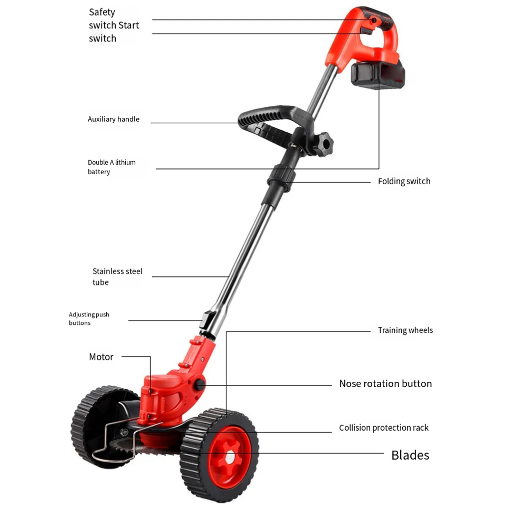 Powerful Brush Cutter Cordless Weed Eater Battery Operated With Dual Switch Safety Lock Weeding Portable +2 battery