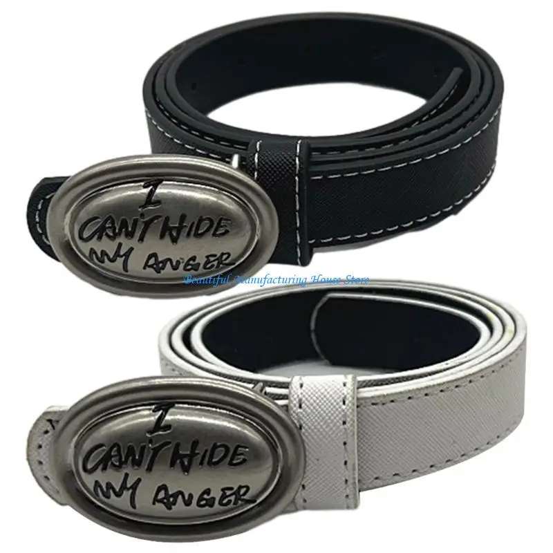 

E56A Fashion Teens Carved Letter Belt Adjustable Buckle Waist Straps for Dress Shirt