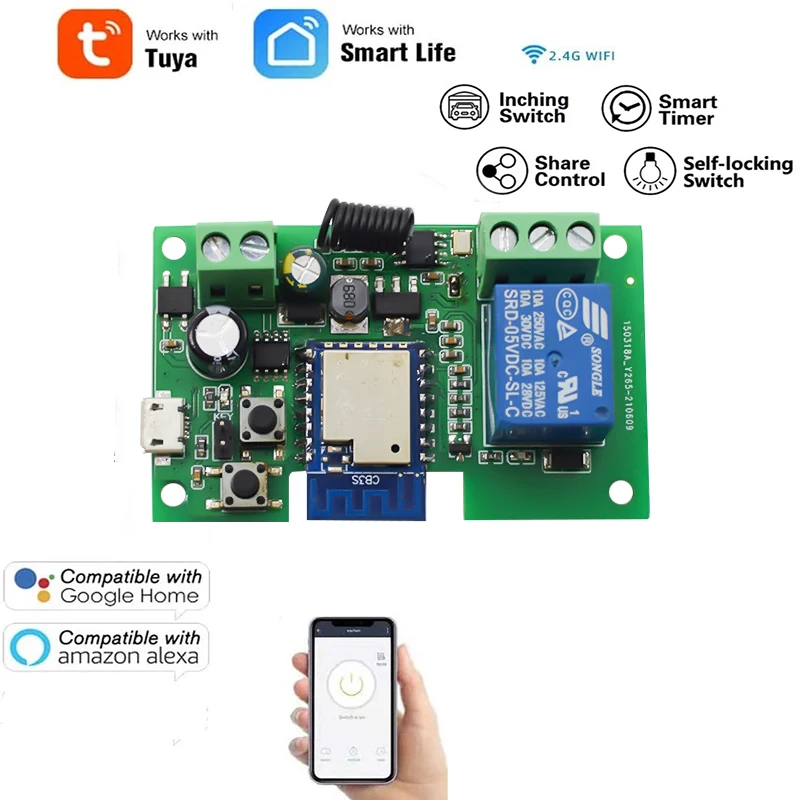 Tuya eWeLink Wifi 1 Channel Smart Home Automation Switch DC 12v 24v 32v Inching Self-Locking Wireless Motor Controller Module