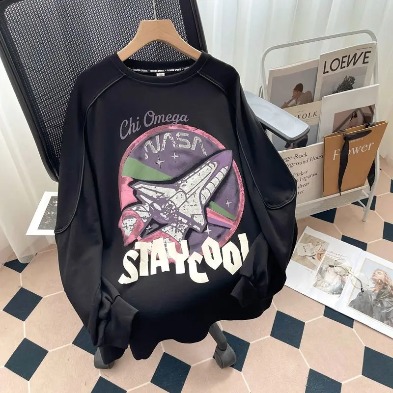 Loose Casual Cartoon Printed Round Neck Pullover Sweatshirts Female 2023 Autumn and Winter New Long Sleeve Hoodies Women