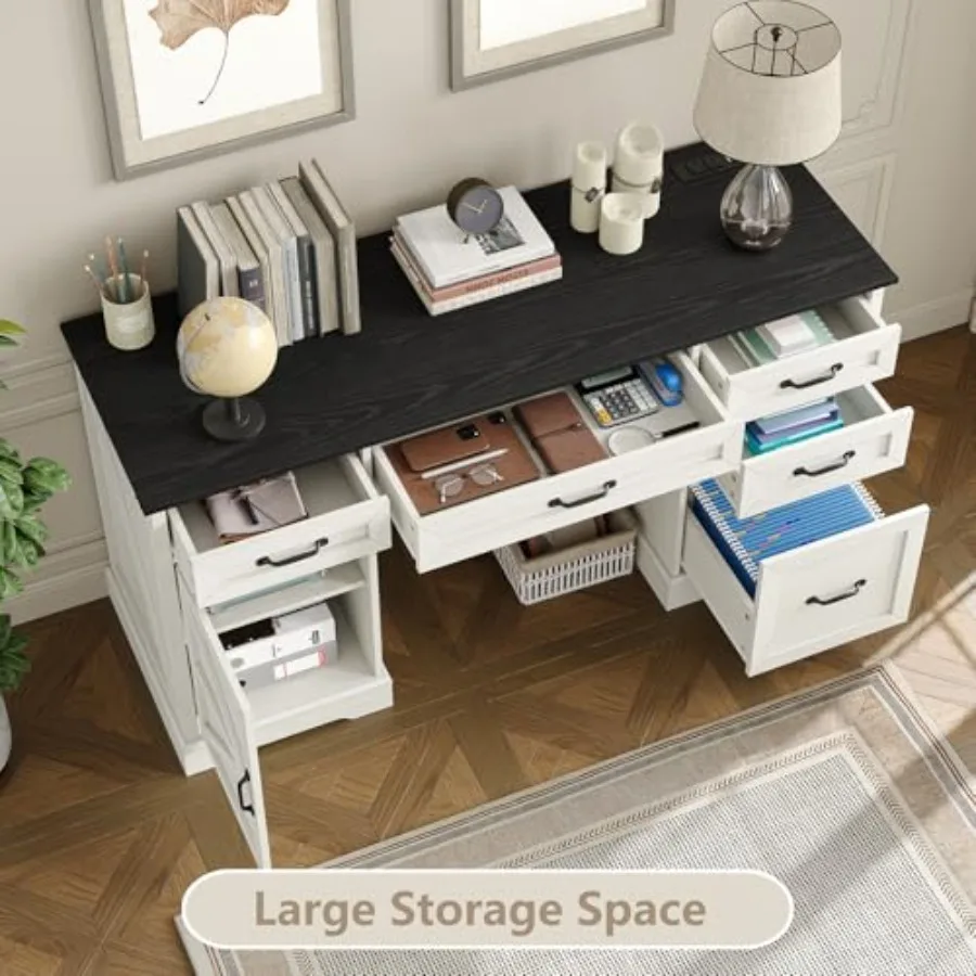 57 مكتب تنفيذي مكتب كمبيوتر المزرعة مع أدراج وخزانة ملفات مع محطة شحن مكتب مكتب منزلي خشبي ومساحة عمل