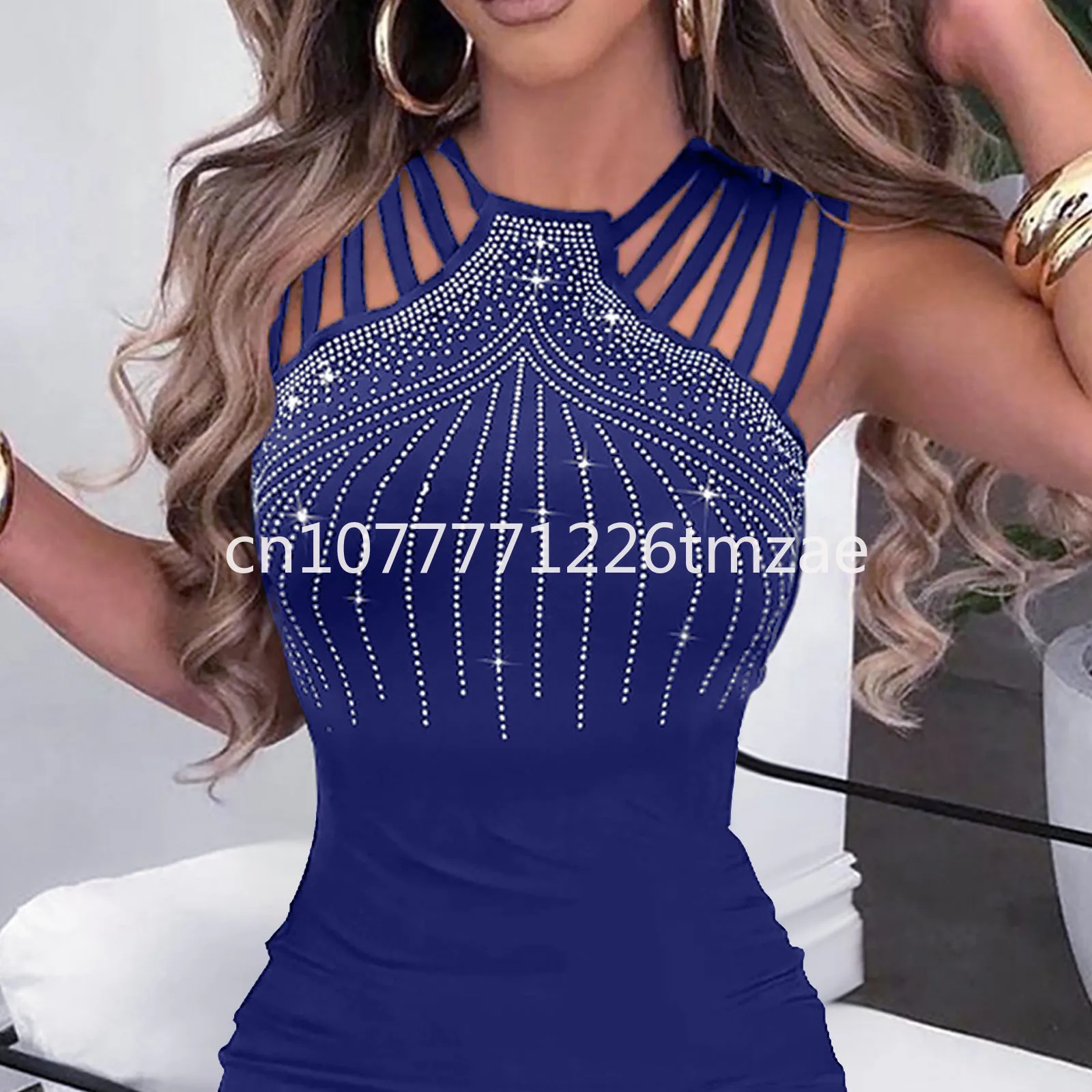 

Cross-Border Women's Clothing Elegant Rhinestone Split Sheath Dress Nightclub Dinner Dress