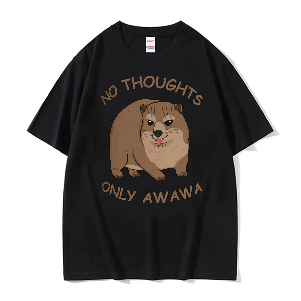 Hyrax No Thoughts Only Awawa Funny Meme T ShirtsWomen Fashion Kawaii Cute Humor T-shirt  Casual Short Sleeve T-shirts