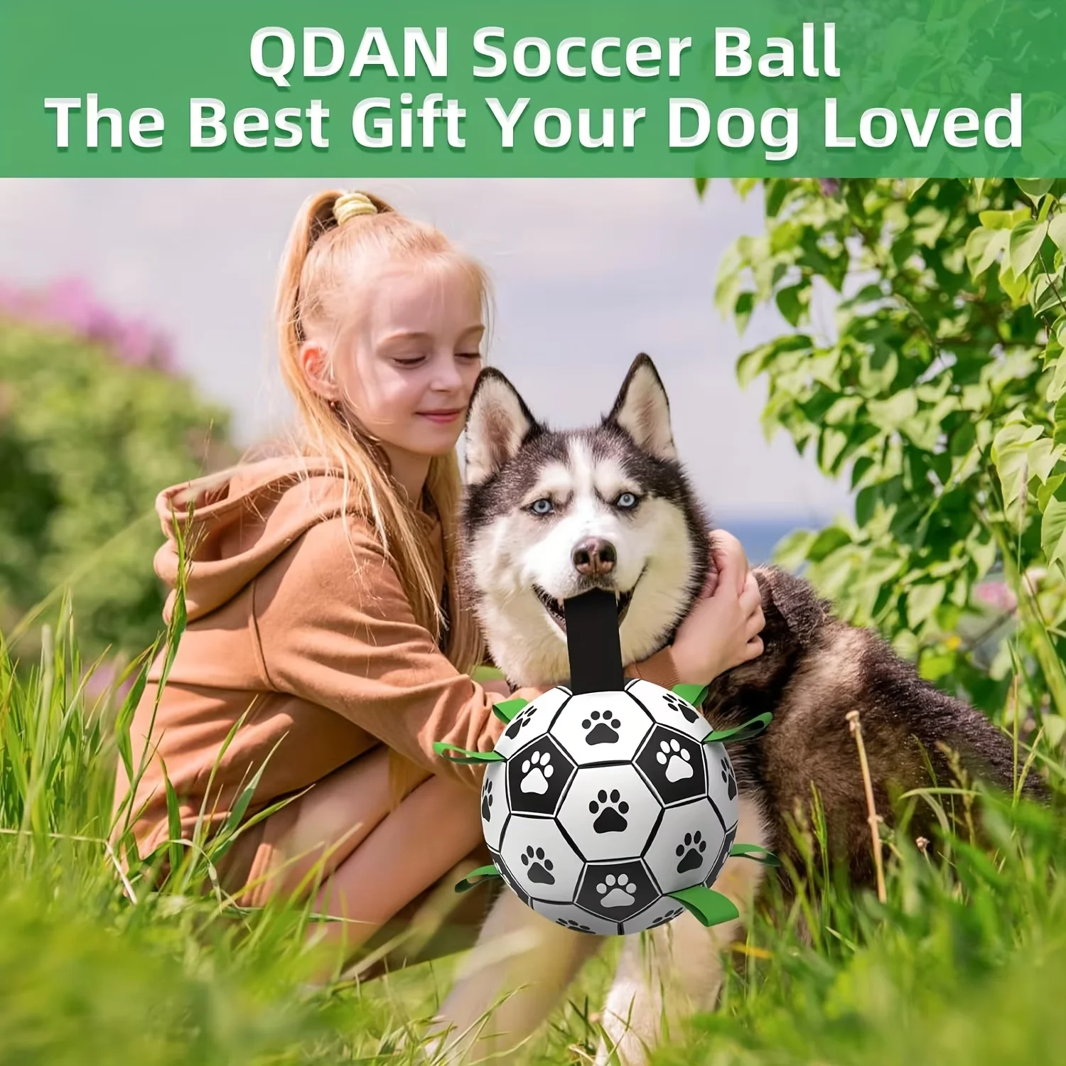 Dog Soccer Ball with Grab Tabs, Interactive Durable Floating Toy for Aggressive Chewers, Outdoor Puppy Teeth Cleaning Chew Toy