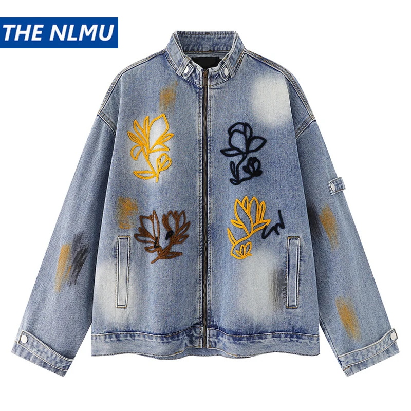 

Винтажная джинсовая куртка, осень 2023, Harajuku Y2K, унисекс, джинсовые куртки с цветочной вышивкой, уличная одежда, модные повседневные пальто, верхняя одежда