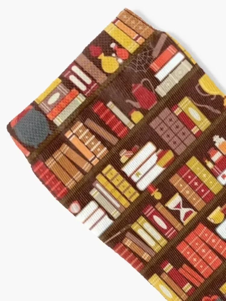 Book Case Pattern - Red and Gold Socks Soccer kids shoes christmas gifts Ladies Socks Men's