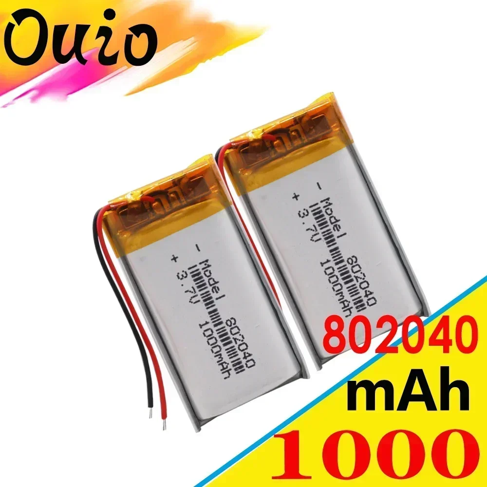 2 buah baterai isi ulang 1000mAh 802040   Sel Lipo Isi Ulang Lithium Polymer Li-Po Li Ion Untuk Speaker Bluetooth MP3 MP4