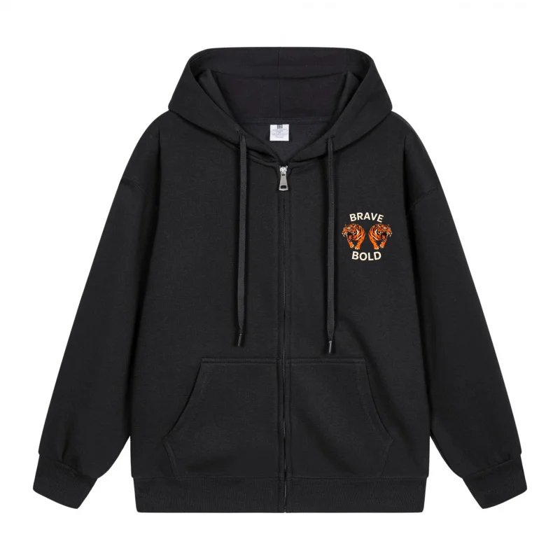 

Men's Zip-Up Hoodie Brave And Bold Lion Design 2025 New Style Casual Couples’ Style Casual and Loose