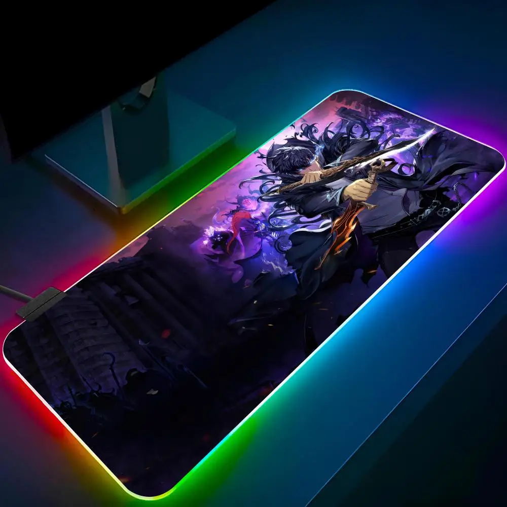 S-Solo leveling  Mouse Pad Game Player RGB Pc Gamer Boys like PS5 Keyboard LED Glowing mause pad Mats Rubber 100*50 90*40 lol