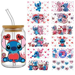 Valentine's Day Disney Stitch Theme For Libbey 16oz Can Glass UV DTF Disney Stitch Coffee Can Wrap Libbey Glass