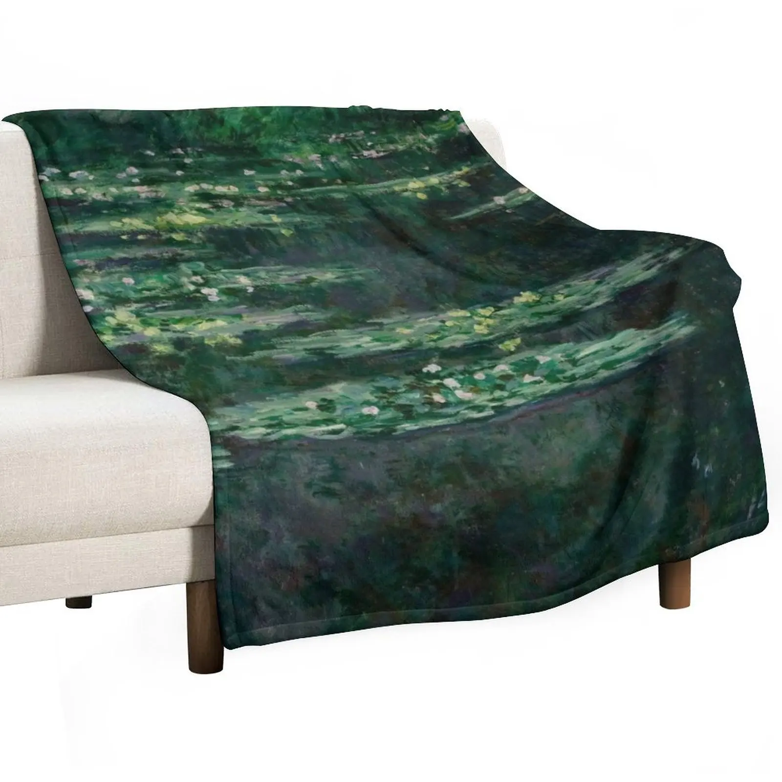 Claude Monet - Water Lilies - Dark Green Throw Blanket Flannel Soft Plush Plaid Blankets