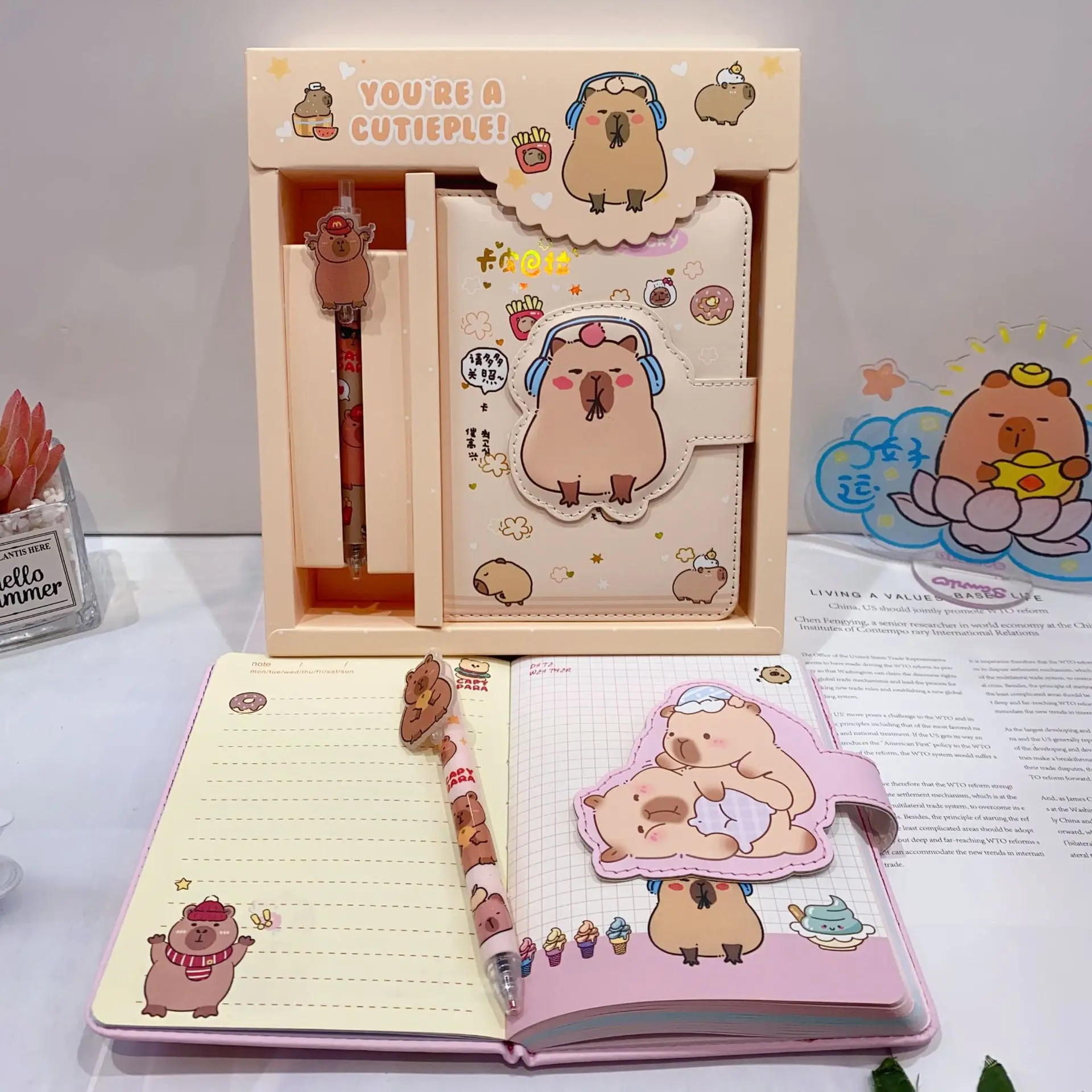 2024 Capybara Notebook Gel Pen Gift Box Set Cartoon Notepad Neutral Pen Student School Office Stationery Supplies birthday gift