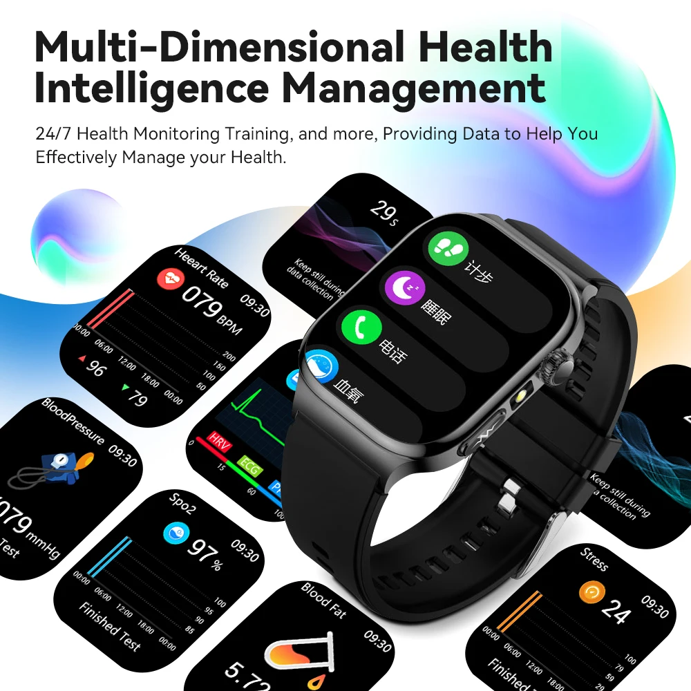 التمريض الصف Smartwatch ECG + PPG الجلد الاختبار الكهربائي ساعة ذكية الدهون الدم تحليل الدم ضغط الدم حمض اليوريك