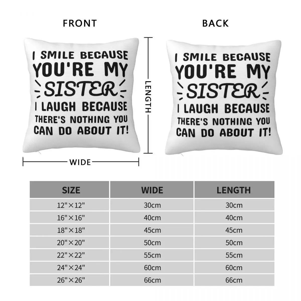 I Smile Because You're My Sister Square Pillowcase Polyester Linen Velvet Creative Zip Decorative Sofa Cushion Cover